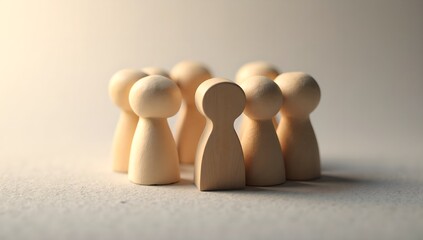 Obraz premium Wooden figures representing a group of people standing together in a circle