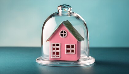 pink miniature house protected under glass dome
