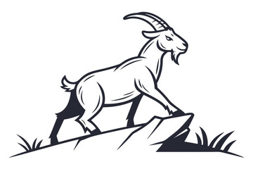 Bold monochrome goat confidently surveys its rocky domain with fierce determination
