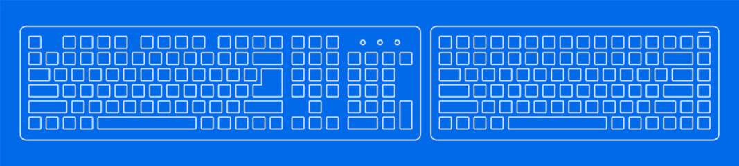 Full-size and compact keyboard in outline style. Vector illustration. Modern design. Suitable for tech, office, UI elements, digital devices, and workspace concepts.