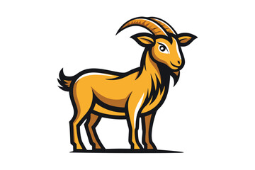 A stylized golden goat with curved horns stands gracefully on a white backdrop