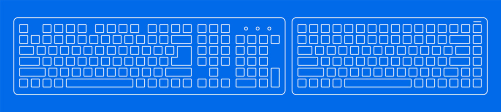 Full-size and compact keyboard in outline style. Vector illustration. Modern design. Suitable for tech, office, UI elements, digital devices, and workspace concepts.