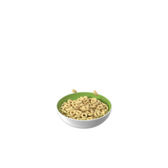 A bowl filled with circular breakfast cereal, typically enjoyed with milk.