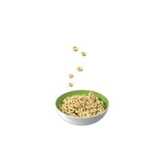 A bowl of cereal with pieces falling into it, representing a breakfast or snack option.
