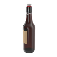 A brown glass bottle with a metal cap and a blank label, typically used for beverages or sauces.