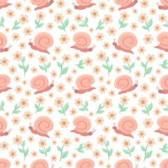 Seamless pattern with snails and flowers