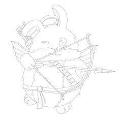 Line art illustration with cute bunny archer