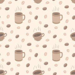 Tile pattern with warm coffee cups and beans