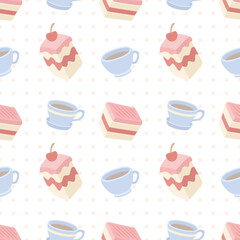 Seamless pattern with sweet cakes and coffee