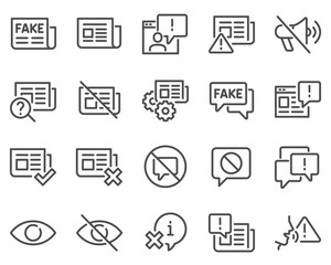 Simple Set of Fake News Related Vector Line Icons. Contains such Icons as Wrong Information, Propaganda, Inappropriate Content and more.