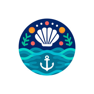 Logo concept of fine dining seafood restaurant nostalgic badge anchor and shell icon