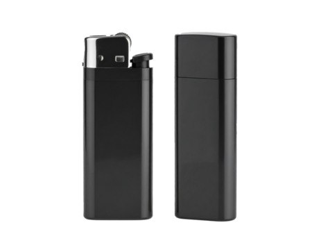 Black Lighter, High-resolution image of a black sleek metallic refillable lighter