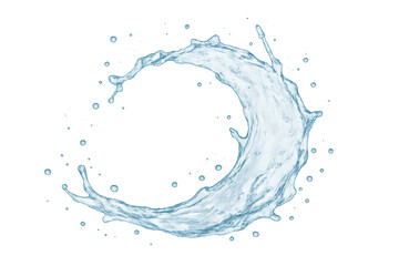 Transparent background revealing dynamic water crescent, splashing vibrant droplets, symbolizing freshness, motion, and pure liquid energy