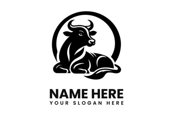 Black and white logo of a resting bull in a circular frame.