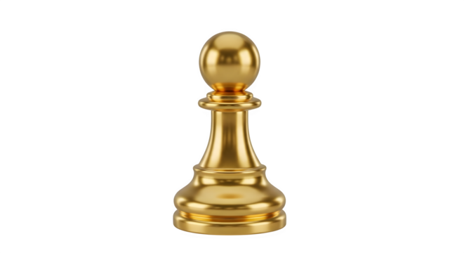 Golden chess pawn 3d rendered isolated on transparent background