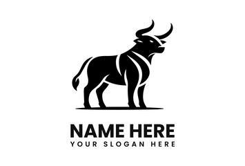 Silhouette of a bull, stylized logo design, with space for company name and slogan.