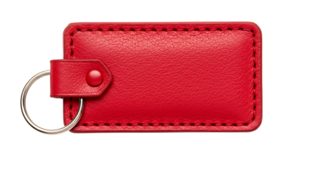 Red leather keyring holder with metal ring isolated on transparent background