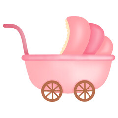 pink baby carriage isolated. baby shower clip art watercolor