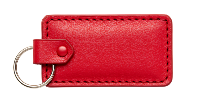 Red leather keyring holder with metal ring isolated on transparent background