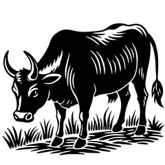 Ox grazing on wait background