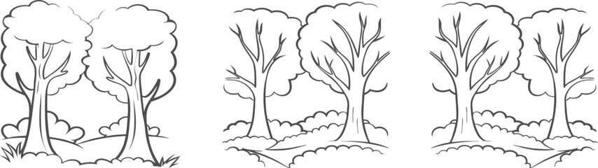 Botanical Forest Elements Line Art Vector Design | Hand-Drawn Woodland Nature Illustration