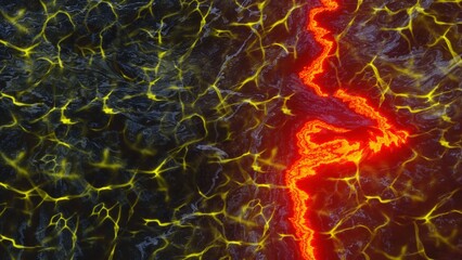 Lava Crack with Red and Yellow Electric Energy Abstract Texture