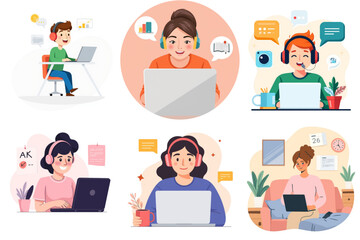 A set of illustrations from the world of digital possibilities: from study and work to communication and creativity