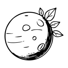 Obraz premium A charming hand drawn illustration of a stylized moon with crater details and small leaves extending from its side