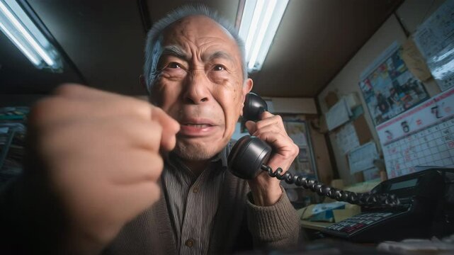 電話越しに激怒する日本人高齢男性