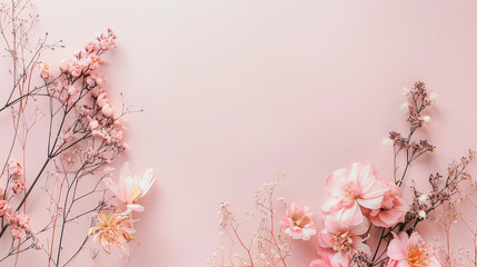 Fototapeta premium Pastel Floral Flat Lay with Pressed Flowers