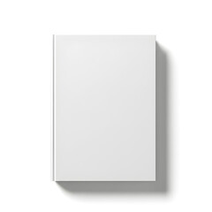 Blank white hardcover book with a shadow on a light background. Mockup