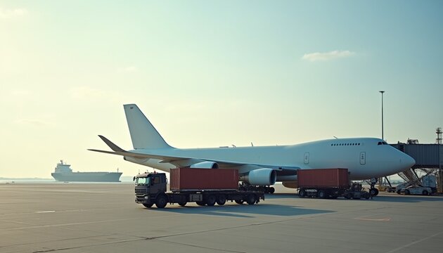 Reliable Charter Cargo Services: A dedicated freighter jet on the airport tarmac being loaded with shipping containers for urgent and oversized international air freight.