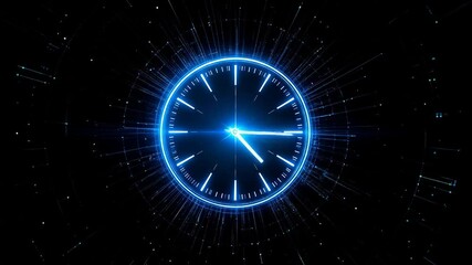Animated Neon Clock with Different Time Intervals in a Digital Network System - Powered by Adobe
