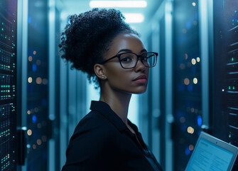 Confident IT professional in data center