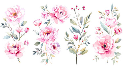 Floral background with flowers, Set of watercolor Wildflowers, Clipart watercolor flowers