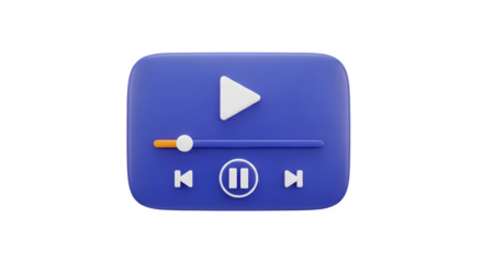 Video player controls 3d rendered isolated on transparent background
