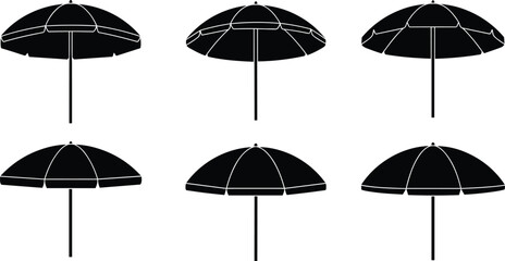 Beach umbrella silhouette vector set, black parasol icons for summer, vacation, outdoor shade, holiday design, graphic illustration elements © Creative Asif