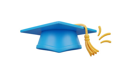 Blue graduation cap 3d rendered isolated on transparent background