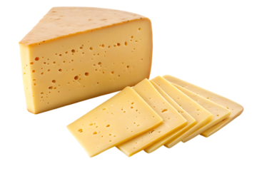 Delicious swiss cheese slices isolated on transparent background