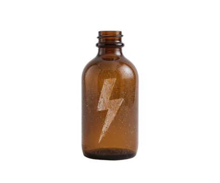Capturing the impossible, A lightning bolt preserved within an amber glass bottle symbolizing controlled power and scientific marvel