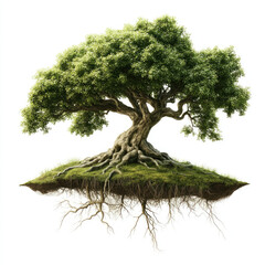 Majestic tree with extensive roots and lush green foliage