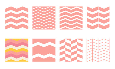 Pink geometric seamless pattern set. Chevron pattern backgrounds. Vector abstract geometrical textures. Simple pattern design for babies, kids, decor.