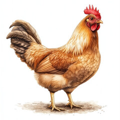 Fototapeta premium Watercolor illustration of brown hen, realistic and detailed