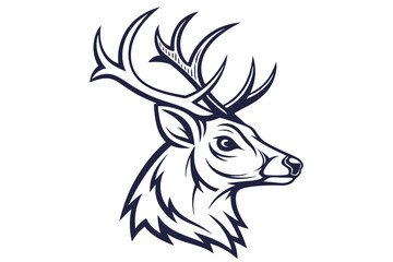 A majestic deer head outline with prominent antlers is beautifully presented against white