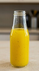 Golden Yellow Homemade Dressing in Glass Bottle
