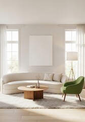 Living room with blank canvas and modern furniture 3d render living room mockup