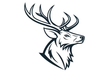 Fototapete Rund Striking stag head profile shows intricate horn detail on a white background now © produmnya 