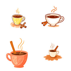 Obraz premium Colorful cups of coffee with cinnamon sticks for National Coffee Day 