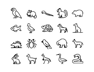 black and white Farm Animal Icon Set – Minimalist Line Art Illustrations of Domestic Livestock and Poultry for Agriculture, Education, and Graphic Design Projects.