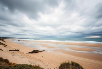 Overcast sky above Contis Plage beach, Nouvelle-Aquitaine, France,  scenery,  travel
